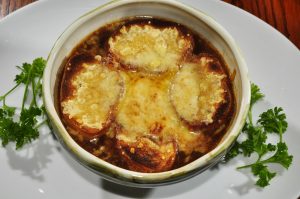 Onion soup with prosciutto and balsamic vinegar