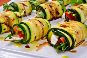 Zucchini rolls with cherries and Traditional Balsamic Vinegar of Modena
