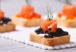 Salmon canapes with Balsamic Vinegar Pearls
