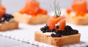 Salmon canapes with Balsamic Vinegar Pearls